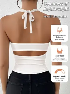 Halter Tie Adjustable Backless Camisole With Integrated Pads, No Bra Needed Slimming Waist, Y2K Style Versatile Wearable Out Top