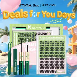 KEYYOU Bunny Lash Clusters Kit DIY Individual Lashes Extension at Home, Natural Wispy C Curl 8-18 Mix, Invisible Band Reusable Waterproof Eyelash Clusters for Beginners Office Party Daily Wear
