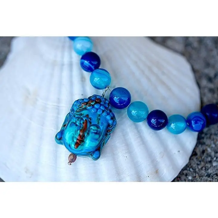 Buddha Handmade Charm Bracelet - Antique Style Aqua Blue Golden Charm with Shimmering Beads & Gold Plated Claw Clasp for Daily Wear