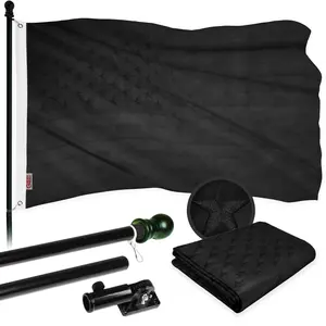 G128 - 6 Feet Tangle Free Spinning Flagpole (Black) All Black USA  Brass Grommets Embroidered 3x5 ft (Flag Included) Aluminum Flag Pole