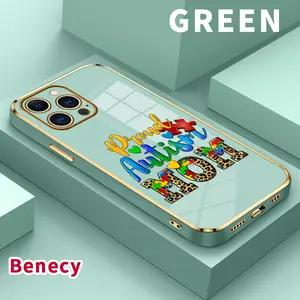 Electroplating Phone Case for iPhone 17 15 Pro Max 16 14 Air Plus 13 12 11 Proud Autism Mom Patterned Classic Square Design Non Slip TPU Soft Shell