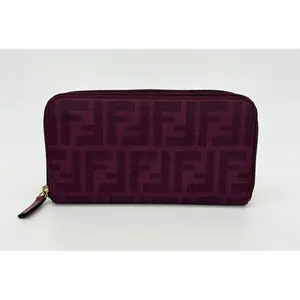 Pre-owned FENDI Canvas Small Leather Goods Purple Zucca Coated Long Wallet