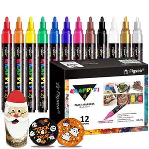 Multifunctional Acrylic Marker Drawing Pen, 12pcs/set Painting Coloring Pen, Paint Pens, Art Supplies for Rock Painting Wood Plastic Canvas Glass Decoration