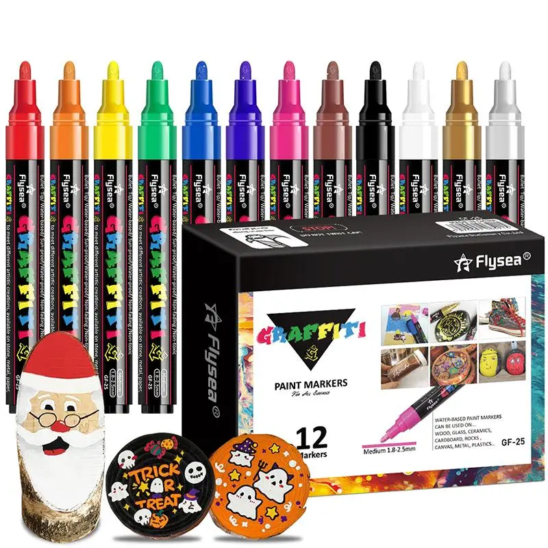 Multifunctional Acrylic Marker Drawing Pen, 12pcs/set Painting Coloring Pen, Art Supplies for Rock Painting Wood Plastic Canvas Glass Decoration