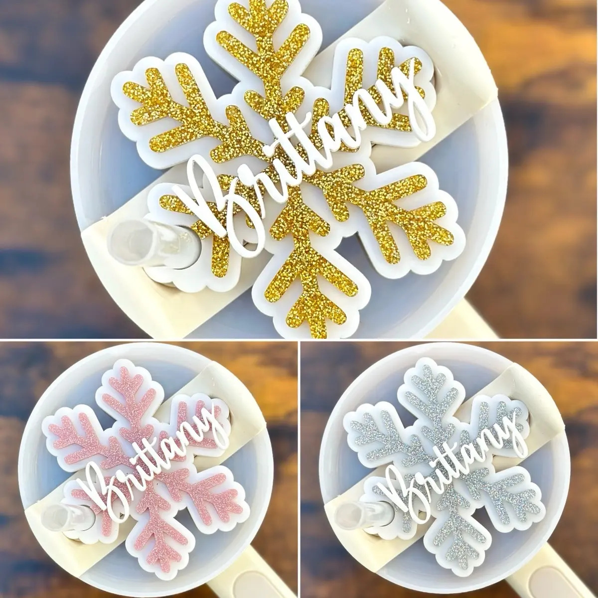 Acrylic Personalized Snowflake Stanley Cup Name Topper