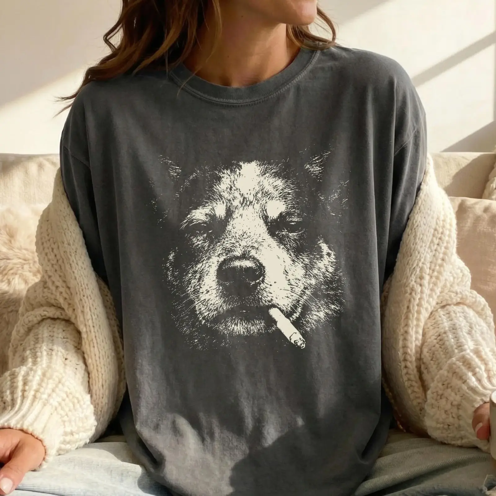 Smoking Blue Heeler Comfort Colors T-shirt, Vintage 90s Edgy Dog Meme Tee, Unisex Fit Design, Casual Streetwear, Gift for Dog Lovers