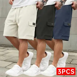 3-pack men’s waffle cargo shorts, textured breathable fabric, multi-pocket design, suitable for everyday outings in summer