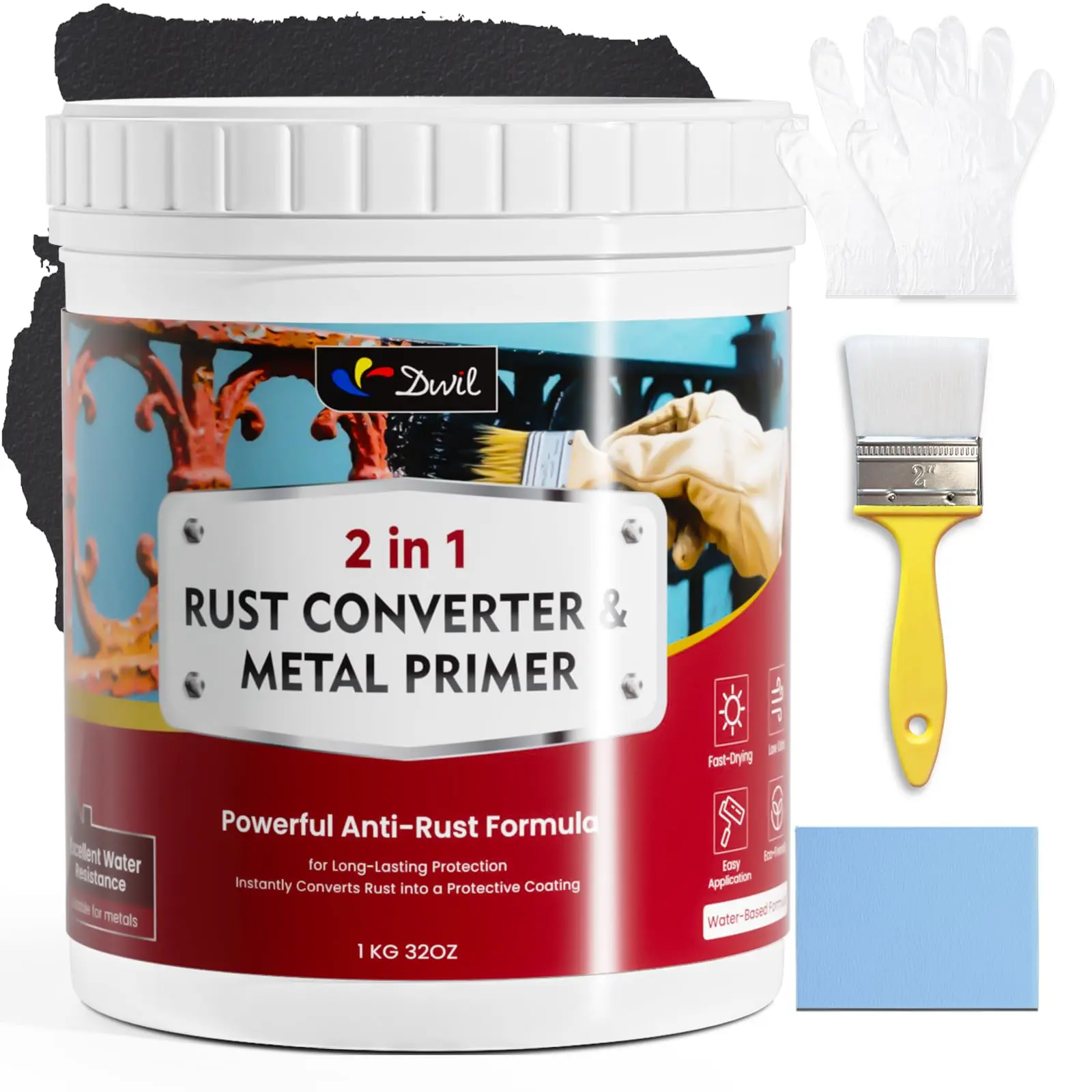 Rust Converter & Metal Primer, Liquid Water-Based Rust Treatment for Iron & Steel, Creates Durable Black Protective Layer, Indoor & Outdoor Anti-Rust Solution | fathersdaygift