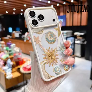 Retro sun, stars and moon Pattern Magnetic Phone Case Supports Wireless Charging for iPhone 17 Pro Max Air 15 16 14  13 12 11 Plus Shockproof Non Slip Protection Silicone Transparent Acrylic Cover Cellphone Protective
