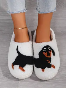 Cute Sausage Dog Plush Slippers, Lightweight Teddy Fleece Lining, Thickened Inner Sole, Anti-Slip Bottom, Winter Home Comfort for Pet & Girls
