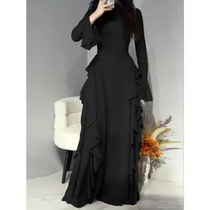 Women'sPlainRuffleTrimDress,ElegantLongSleeveDressforPartyHolidayWeddingGuest,LadiesSpring&FallClothes,Women'sClothing,GownWomenswearChic