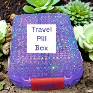 Bedazzled Travel Portable Pill Pharmacy - 10 Separate Sealed Storage Compartments with Rhinestone Accents, Compact Design for On-the-Go Use