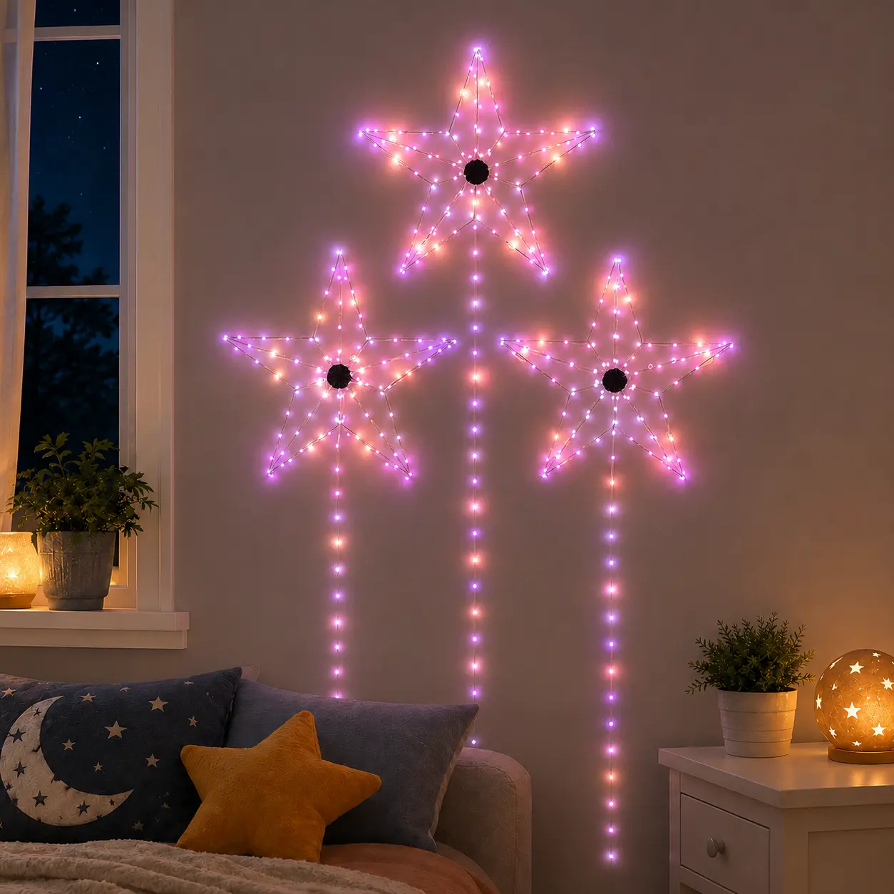 3-Piece Smart RGB Star Light, DIY Firework LED Wall Light with Multiple Adjustable Colors, Music Sync, App Control and Dynamic Lighting Modes for Bedroom, Gaming Room, Party, Birthday and Christmas Decor