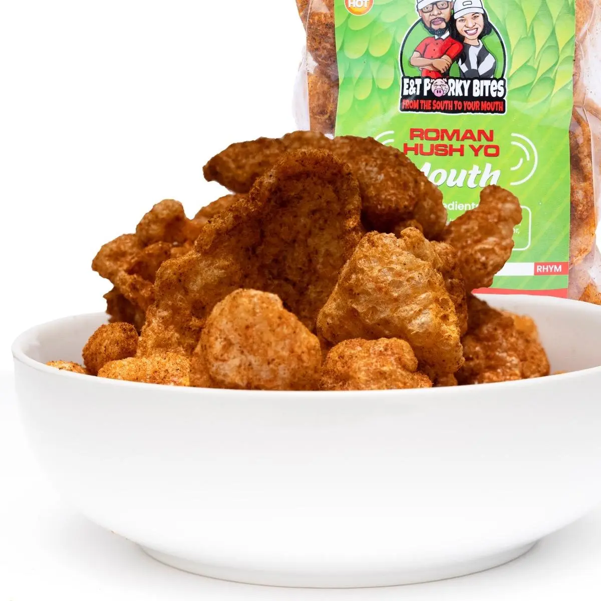 Roman Products 2-Bag Bundle - Fried Pork Rinds, Hush Yo Mouth Flavor, Protein-Packed Snack Foods, Crunchy Flavorful Snack for Adults, Ambient, Cooked in Soybean Oil