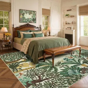 GARVEE Large Area Rugs 9x12 for Living Room, Jungle Animal Washable Rug Soft Non Slip Backing Floor Mat Carpet Indoor Thin Green Accent Rug for Bedroom Dining Room Playroom Nursery Home Decor