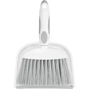 Small Dust Pan and Brush Set, Mini Broom and Dustpan Set Small Hand Broom and Brush Combo Dust Pan with Teeth for Home Cleaning Drawers Desktop Sofas and Outdoor, White & Gray