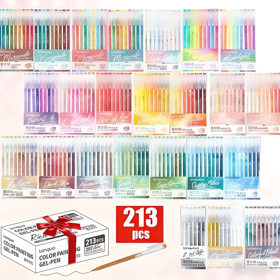 Languo 162pcs/213pcs Drawing Gel Pen Set, 0.6mm Tip, Rich Colors, Large Capacity Ink Pens, Ideal for Office, Painting, Arts and Crafts Supplies, DIY Art Supplies, Creative Tools, Coloring Supplies, Multifunctional Stationery