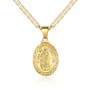Barzel 18K Gold Plated Virgin Mary Guadalupe Necklace, Sizes 18-24 Inches, Tarnish Free, Waterproof, Made in Brazil