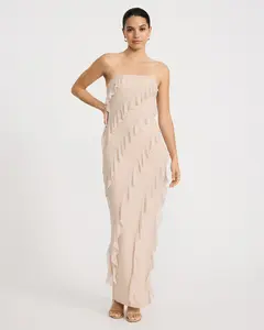Express Ruffle Strapless Side Slit Maxi Sheath Dress