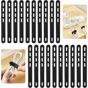 20 Pcs Black Silicone Cable Ties, Reusable Cable Straps Wire Organizer, Cable Management Cord Organizer for Fastening Earphone Phone Charger Home Office Desk Kitchen Appliances Cable Cords Wires