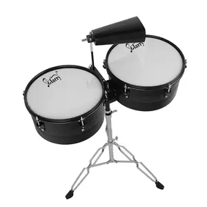 Glarry Percussion 13" & 14" Timbales Drum Set with Stand and Cowbell Black