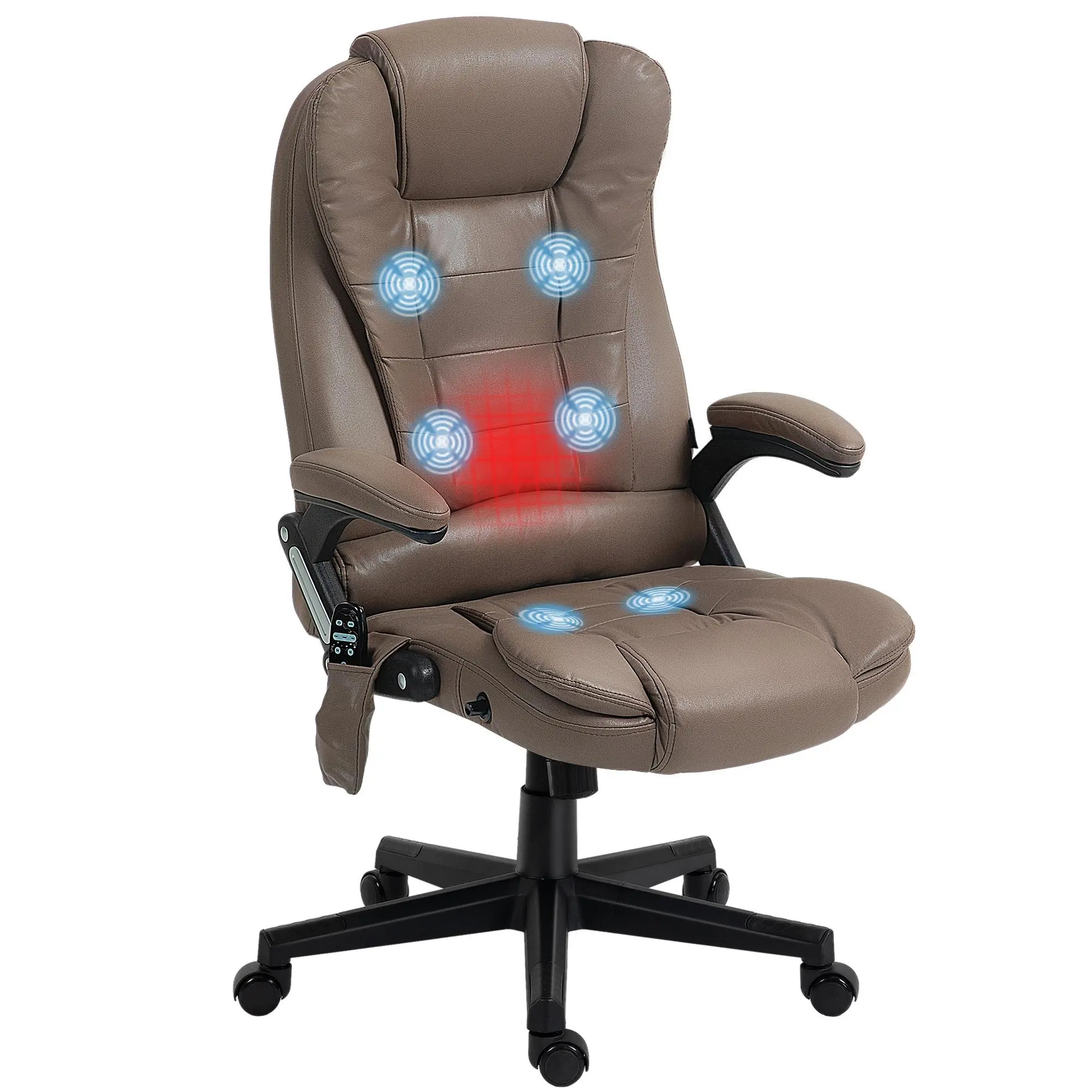 HOMCOM 6 Point Vibrating Massage Office Chair with Heat, Microfiber High Back Executive Office Chair with Reclining Backrest, Padded Armrests and Remote, Dark Brown