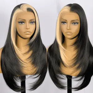 13x6 Lace Frontal Glueless HD Face-Framing Layered Pre-Plucked Pre-Cut Lace Front Wig 26 Inches 180 Density for Black Women Synthetic Wig Natural Hairline U Part Wig