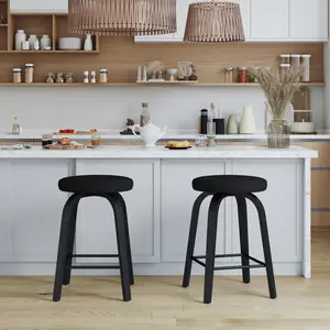 Swivel Bar Stools Set of 2 Counter Height Backless Bar Stool Fabric Upholstered Seat Sturdy Wood Legs Metal Footrest Mid-Century Modern Island Stools for Home Bars Restaurants
