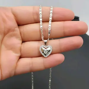 HEART beautiful necklace stainless steel color gold-plated 24"inches heart with stones