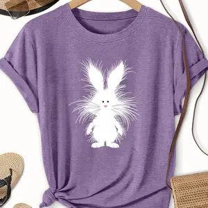 Cute Bunny Graphic Cotton T-Shirt, Easter Gift for Her, Fashion Oversized Comfort Casual Outfit