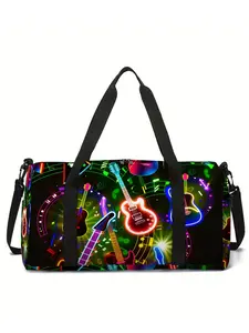 Cyberpunk Guitar Pattern Large-Capacity Travel Duffel Bag, Portable Handheld Storage Bag
