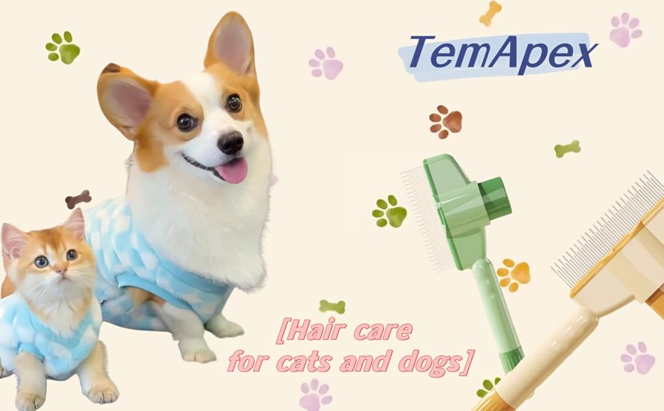 TemApex 2-Pack Pet Grooming Combs, Stainless Steel Long & Short Teeth for Shedding & Tangles, Professional Metal Hair Remover for Dogs, Cats & Rabbits (Easy to Clean)