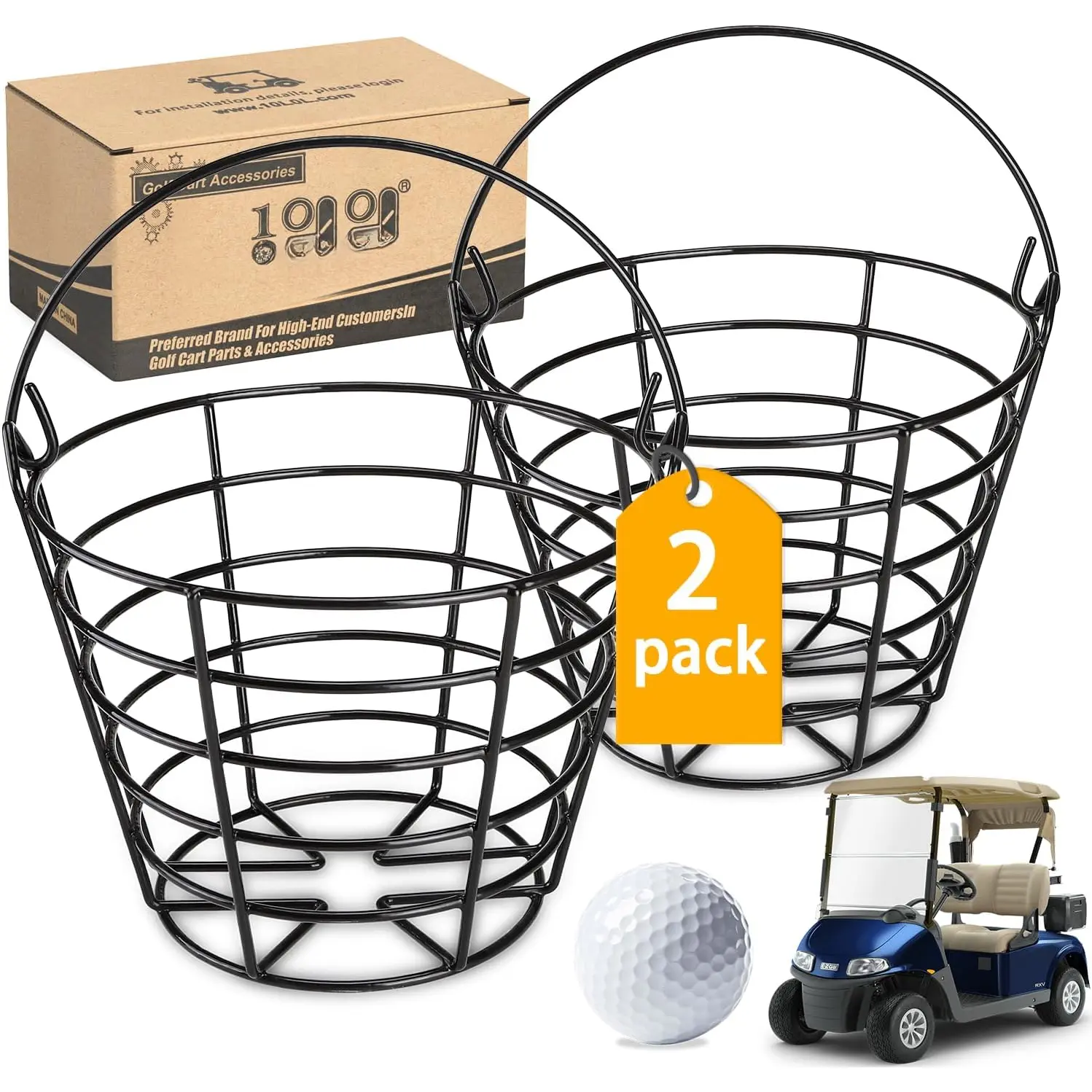 Metal Range Golf Ball Baskets with Handle, Golf Ball Storage Bucket, Holds 50 Balls Each (GolfBalls Not Included)