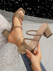 French Square Toe Heeled Sandals for Women, Elegant Comfortable Footwear for Dates, Shopping, Business, Parties, Vacations
