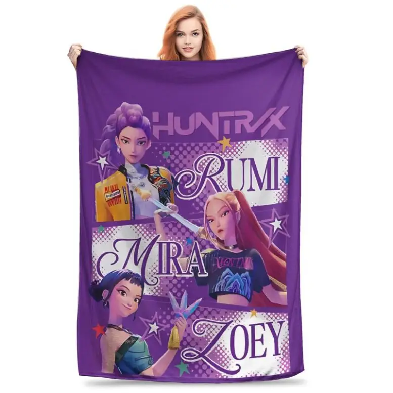 HUNTRIX KPOP Demon Hunters Anime Blanket Cover Flannel Throw Blankets Airplane Travel Portable Ultra-Soft Warm Bedspreads,,Zoey Rumi Mira, Gift For Me