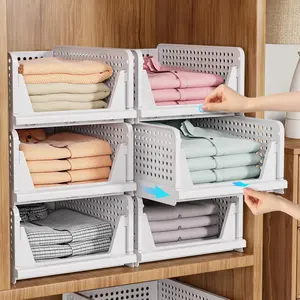 5 Pack Stackable Closet Storage Basket - Multifunctional Foldable Closet Organizer for Bathroom, Kitchen, Laundry Room & Wardrobe Storage - Pink