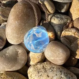 Handmade DIY clearly light blue Ocean Borosilicate Glass art Pendant, Wave ocean Tears of the Sea, special unique gift Glass Pendant, glass artwork