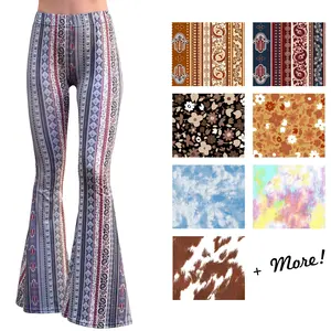 Daisy Del Sol Bell Bottom Boho Paisley Print Stretch Comfortable High Waisted 70s Hippie Bohemian Loungewear Festival Flare Legging Forbidden Pants