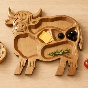 Highland Cow Wooden Charcuterie Board, Ideal for Parties, Celebrations, Festive Gatherings, Perfect Gift for Birthdays, Christmas, Halloween, Plates