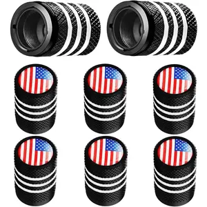 Tire Valve Stem Cap Metal with Plastic Liner 8 Pack, Corrosion Resistant, Anodized Aluminum, Leak-Proof American Flag,Universal Dustproof Stem Covers for Cars,Trucks,Bike Motorcycles- Plastic Liner
