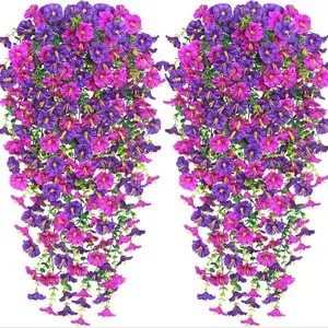 4 Piece Outdoor Realistic Hanging Flowers, Faux Hanging Plant, Silk Bellflower with Eucalyptus Leaves, UV Resistant, Home Garden Decoration