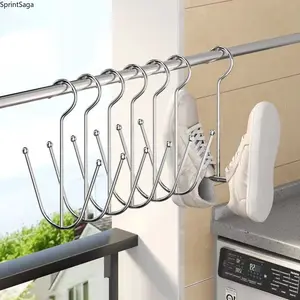 5-Piece Stainless Steel Shoe Rack Organizer, Wall-Mount Shelves with Multiple Hangers, Windproof, Easy to Install, Ideal for Hallway Use,summervibes