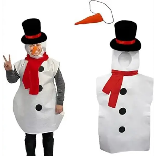 4E’s Novelty Snowman Costume Adult One-Piece for Men & Women, Includes Carrot Nose & Hat, Perfect for Snowman Costume Adult for Holiday Parties