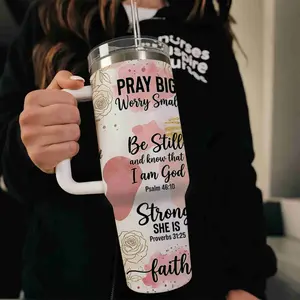 Christian Bible Verse Affirmations Positive + Inspirational - 40oz large capacity car water bottles with lid and handle, 304 stainless steel insulated tumbler, suitable for car, office, travel, new year gifts, Christian Gift