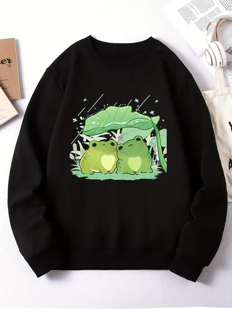 Cute Frog Print Pullover Sweatshirt Women's Clothing, Man Clothing Cute  T-shirt,  Hoodie and Sweater