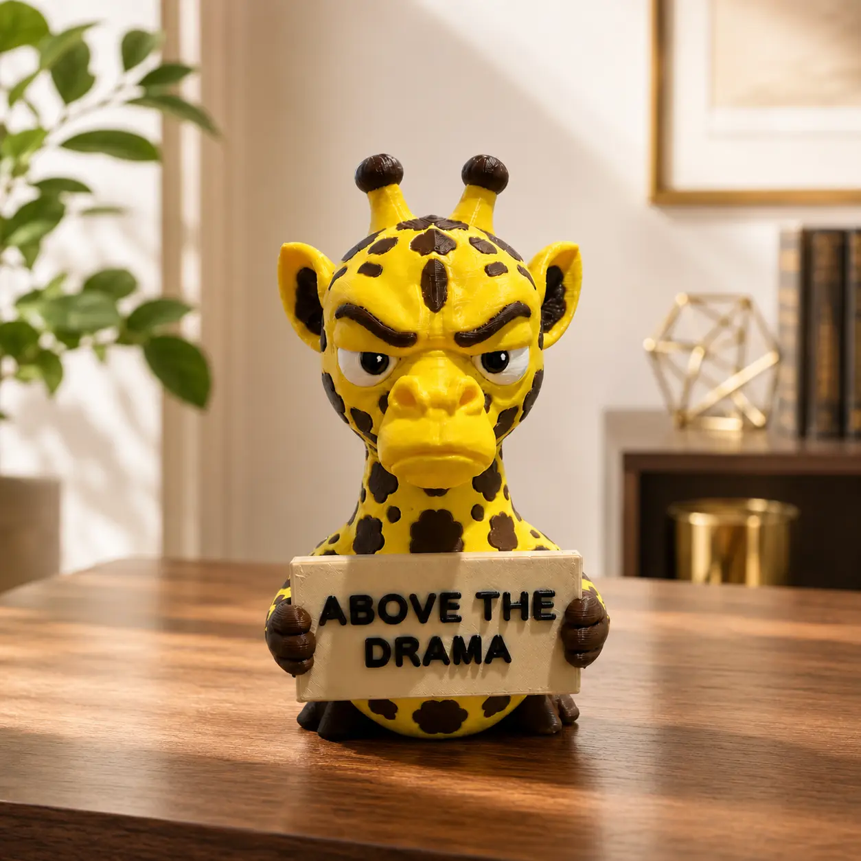 Funny Giraffe Figurine Holding “Above the Drama” Sign, Sarcastic Desk Decor, Office Gift, 3D Printed Animal, Coworker Gift