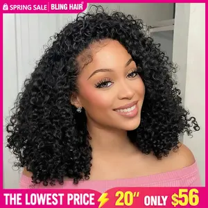 [3 IN 1 HALF WIG] Bling Hair Kinky Curly Glueless 250% Density Half Wig Human Hair Ready Go Glueless Wigs Human Hair Curly 3 In 1 Half Wigs for Women Drawstring Seamless Flip Headband Wig Beginner Friendly SpringStatements
