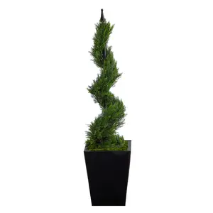 44” Cypress Spiral Topiary Artificial Tree in Black Metal Planter