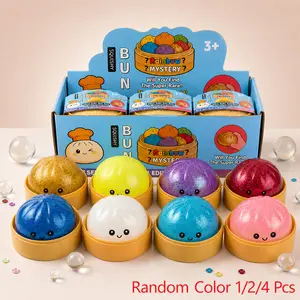 Glitter Dumpling Squishy Mystery Blind Box with Steamer, Father's Day Gifts for Dad, Squishy Sensory Fidgets Colorful Stress Relief Collection, Random Soft Squeeze Toy, Collectibles