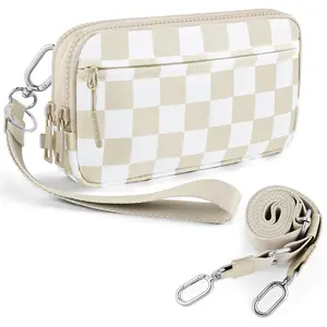 Checkered WristleWallets  Women, RFID Wallet Crossbody with 4 Zippers, Credit Card Holder Cell Phone Organizer